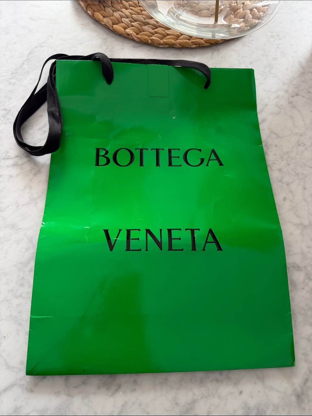 Bottega Veneta Bright Green Gift Bag with Black Handles